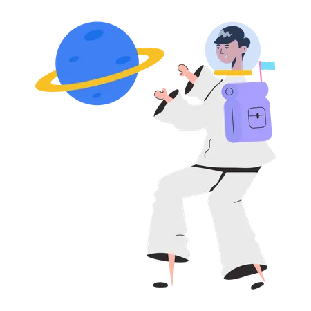 Astronauta feminina explorando o planeta  Ilustração