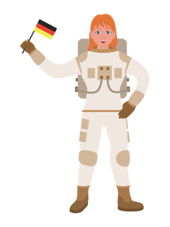 Astronauta feminina segurando a bandeira da Alemanha  Ilustração