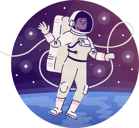 Astronauta flotando en el espacio abierto.  Ilustración