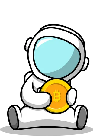 Astronauta fofo segurando Bitcoin  Ilustração