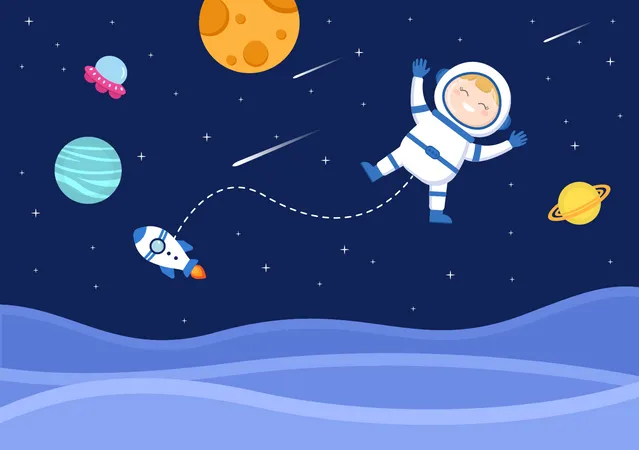 Astronauta haciendo caminata espacial  Ilustración