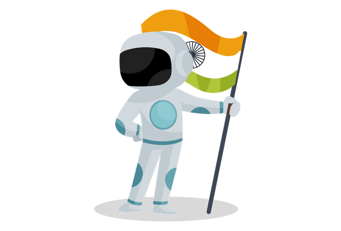 Astronauta indio sosteniendo la bandera india  Ilustración