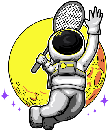 Astronauta jogando badminton  Ilustração