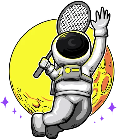 Astronauta jogando badminton  Ilustração