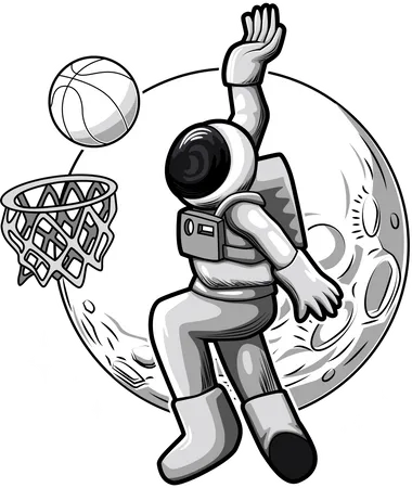 Astronauta jogando basquete  Ilustração