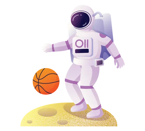 Astronauta jogando basquete no espaço  Ilustração