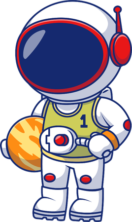 Astronauta jogando basquete no planeta  Ilustração