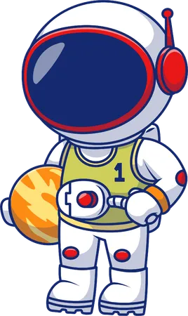 Astronauta jogando basquete no planeta  Ilustração