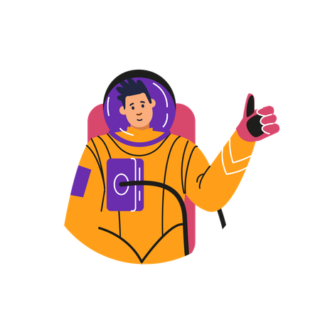 Astronauta masculino em traje espacial e capacete demonstrando um gesto  Illustration