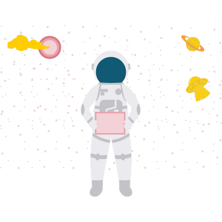 Astronauta mirando diferentes planetas  Ilustración