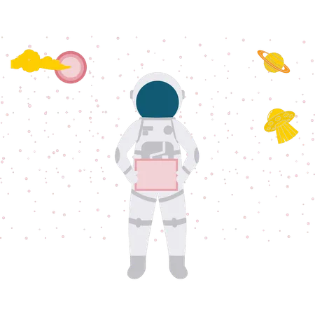 Astronauta mirando diferentes planetas  Ilustración