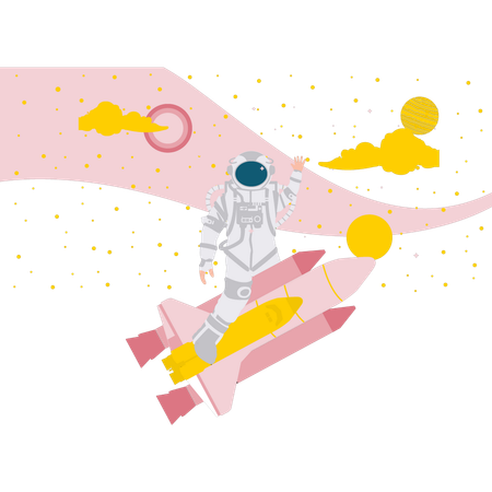 Astronauta montando en cohete  Ilustración