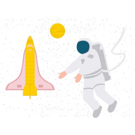 Astronauta mostrando nave espacial  Ilustração