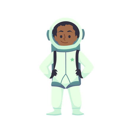 Personaje de dibujos animados de niño africano astronauta en traje espacial  Ilustración