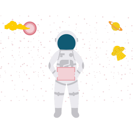 Astronauta olhando para diferentes planetas  Ilustração