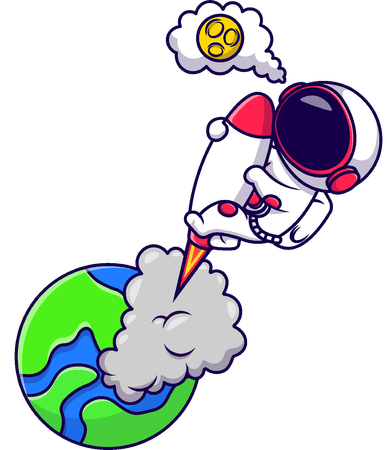 Astronauta para a lua com foguete  Ilustração