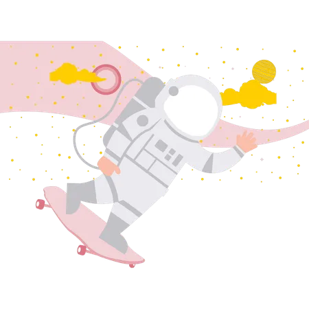 Astronauta patinando en el espacio  Ilustración