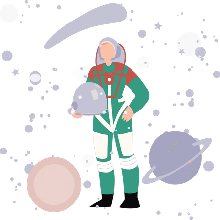 El astronauta se encuentra entre los planetas.  Ilustración