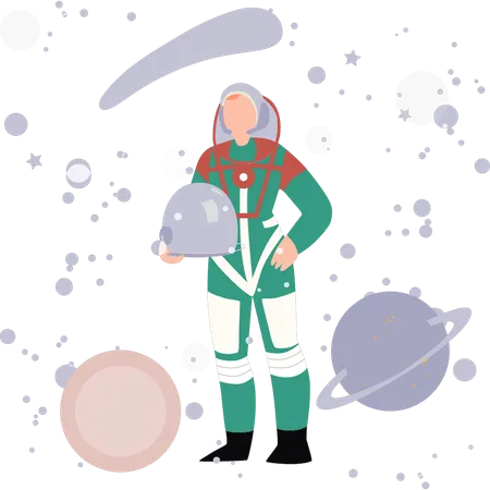 El astronauta se encuentra entre los planetas.  Ilustración