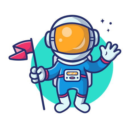 Astronauta segurando bandeira  Ilustração