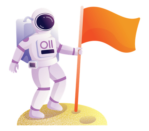 Astronauta segurando bandeira  Ilustração