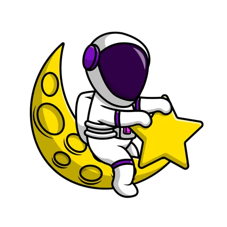 Astronauta segurando estrela na lua  Ilustração