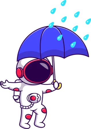 Astronauta segurando guarda-chuva  Ilustração