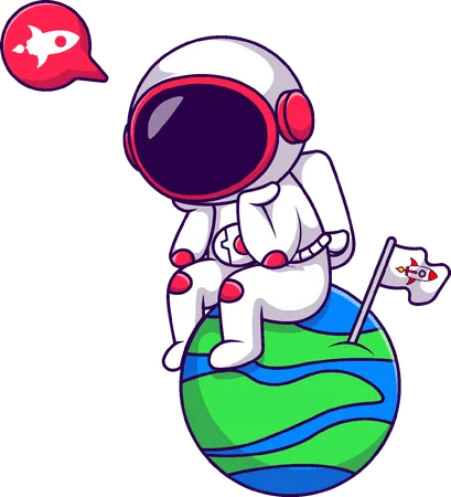 Astronauta sentado en la tierra  Ilustración