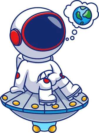 Astronauta sentado en OVNI  Ilustración
