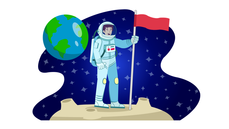 Astronauta sosteniendo la bandera  Ilustración