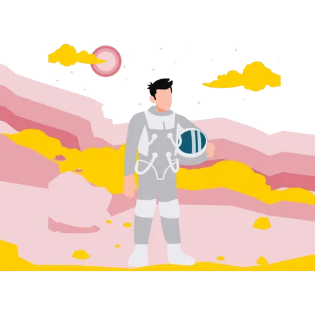 Astronauta sosteniendo su casco  Ilustración