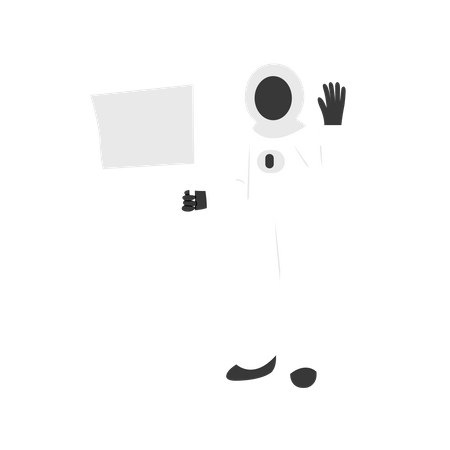 El astronauta sostiene la bandera mientras saluda  Ilustración
