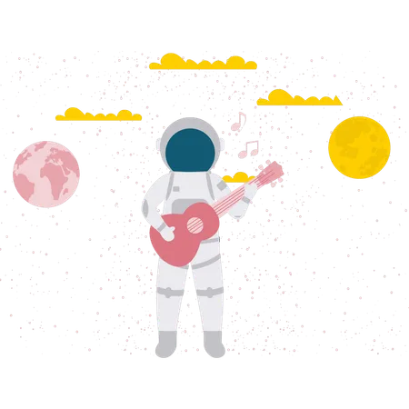 Astronauta tocando guitarra no espaço  Ilustração