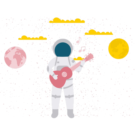 Astronauta tocando la guitarra en el espacio  Ilustración