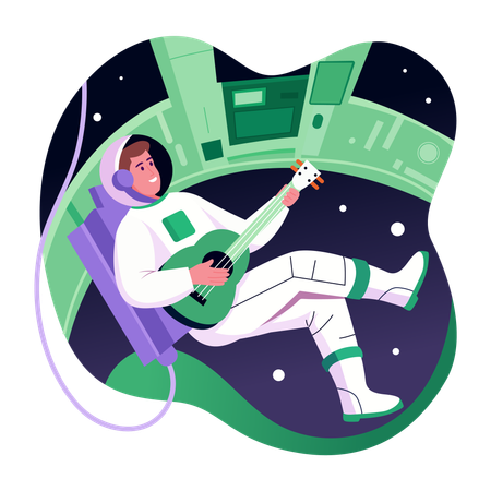 Astronauta tocando la guitarra en el espacio  Ilustración