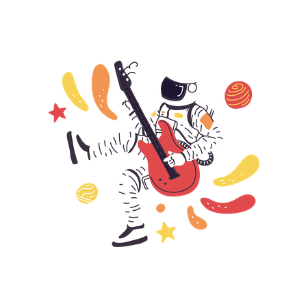 Astronauta tocando la guitarra en el espacio  Ilustración