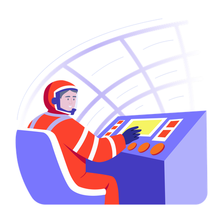 Astronauta trabajando en la sala de control  Ilustración