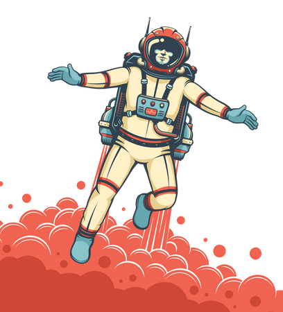 Astronauta voando com jetpack  Ilustração