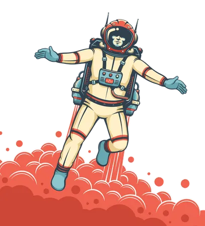 Astronauta voando com jetpack  Ilustração