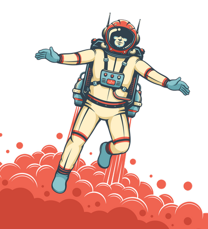 Astronauta volando con jetpack  Ilustración