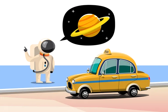 Astronautas chamam táxis para viagem a Saturno  Ilustração