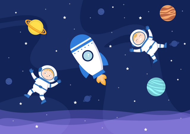 Astronautas en el espacio  Ilustración