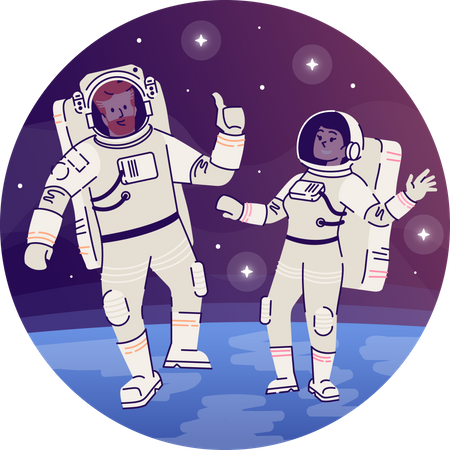 Astronautas en el espacio exterior  Ilustración