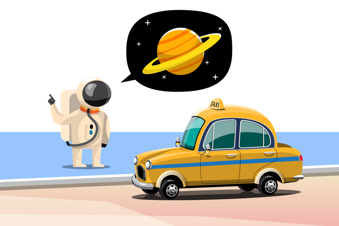 Los astronautas piden taxis para viajar a Saturno  Ilustración