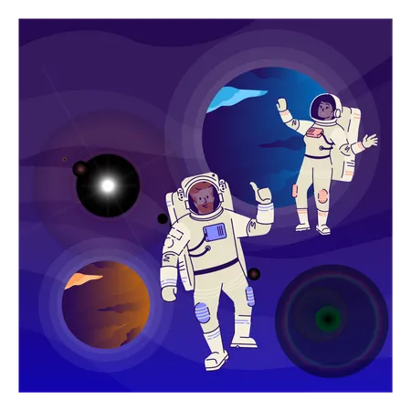 Astronautas no espaço sideral  Ilustração