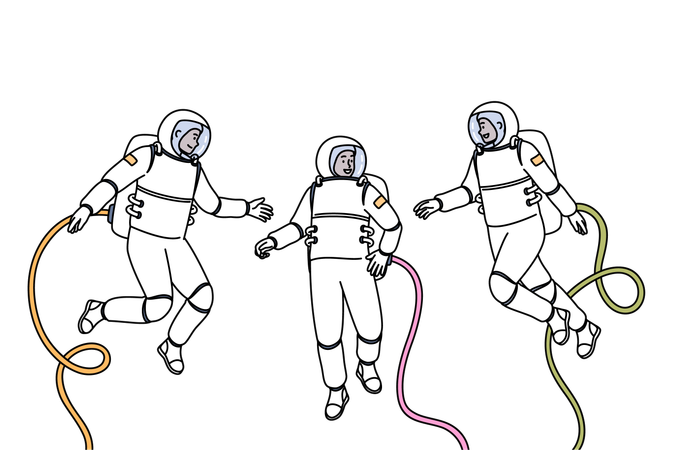 Astronautas participando de pesquisa espacial  Ilustração