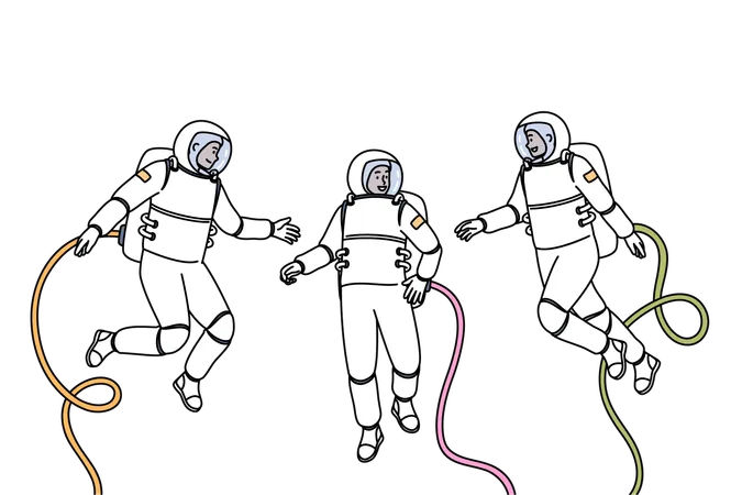 Astronautas participando de pesquisa espacial  Ilustração