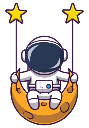 Astronaute assis sur une balançoire lunaire  Illustration