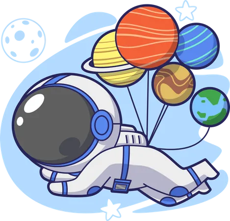 Astronaute avec des planètes en ballon  Illustration