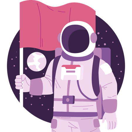 Astronaute avec drapeau dans l’espace  Illustration